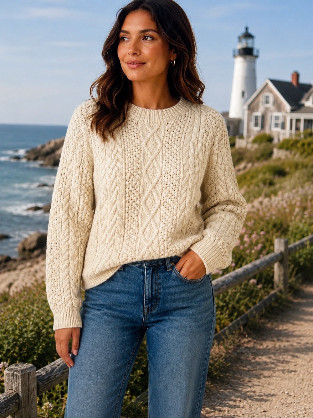 Authentic Handknit Wool Aran Fisherman Cable Knit Sweater Sz Womens XL
